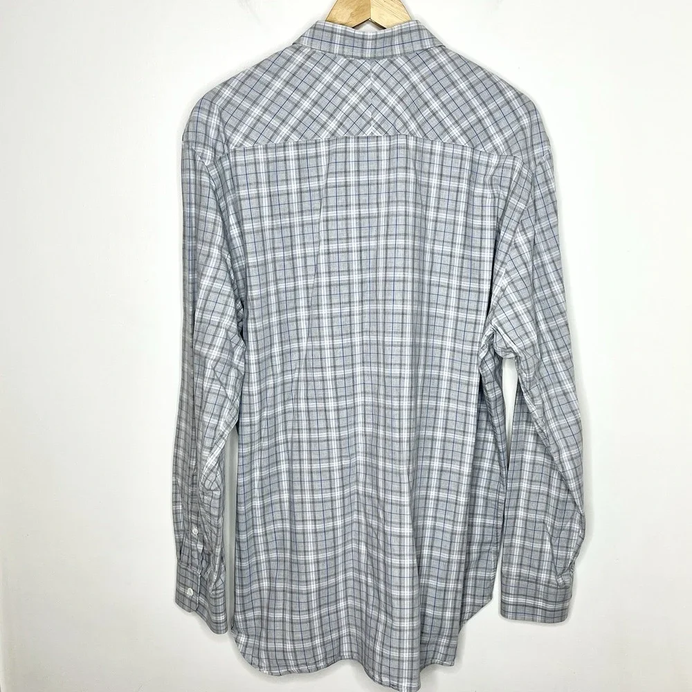 Billy Reid Standard Fit Plaid Button Up Shirt Gray Blue Mens Size XL Cotton